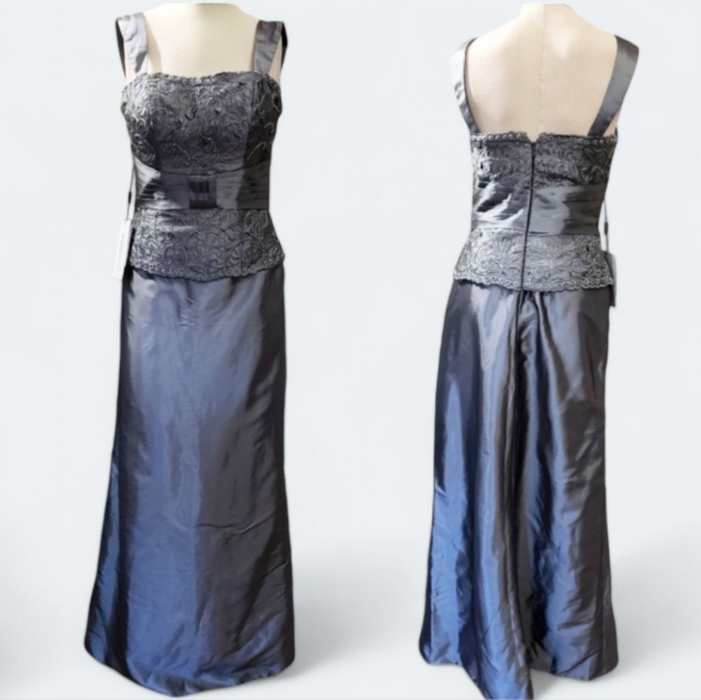 JJs House Slate Gray Satin & Lace Mother of the Bride Dress